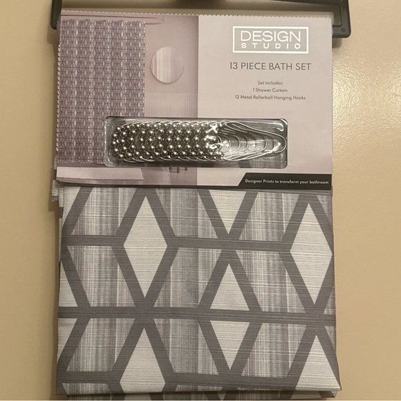 Contemporary Shower Curtain 72”x72” with Roller Rings +Vinyl Liner - Picture 3 of 4